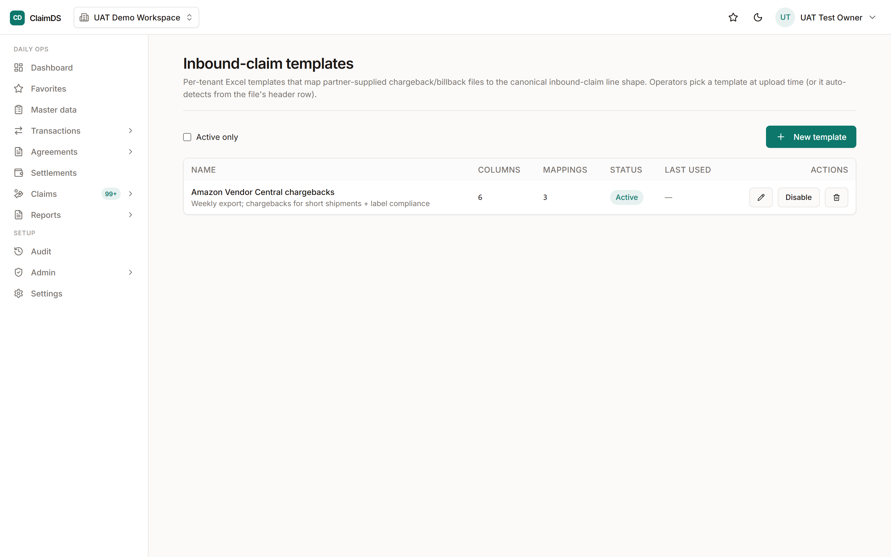 The template manager in ClaimDS.